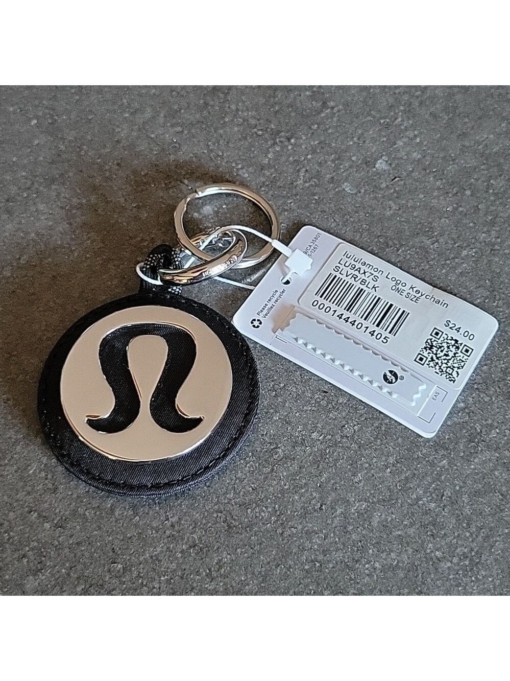 NWT Lululemon Silver Black Logo Keychain